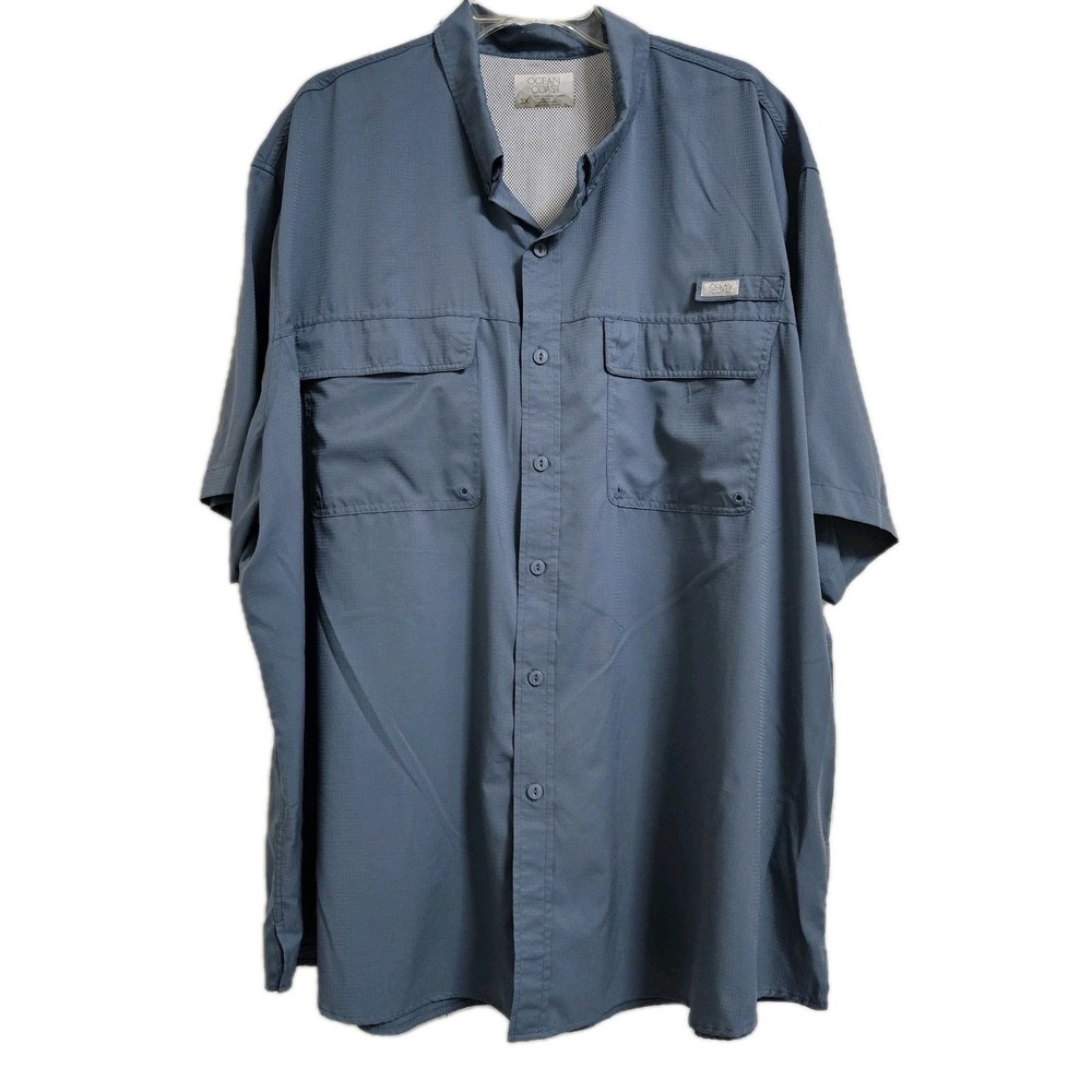 Ocean Coast Fishing Shirt Mens 3X Blue Short Sleeve Button Down Vented Quick Dry